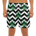 Zigzag Weed Pattern Print Men's Split Running Shorts
