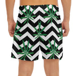 Zigzag Weed Pattern Print Men's Split Running Shorts