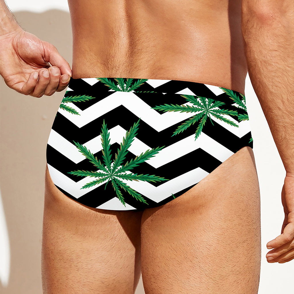 Zigzag Weed Pattern Print Men's Swim Briefs