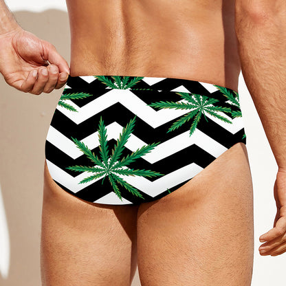 Zigzag Weed Pattern Print Men's Swim Briefs