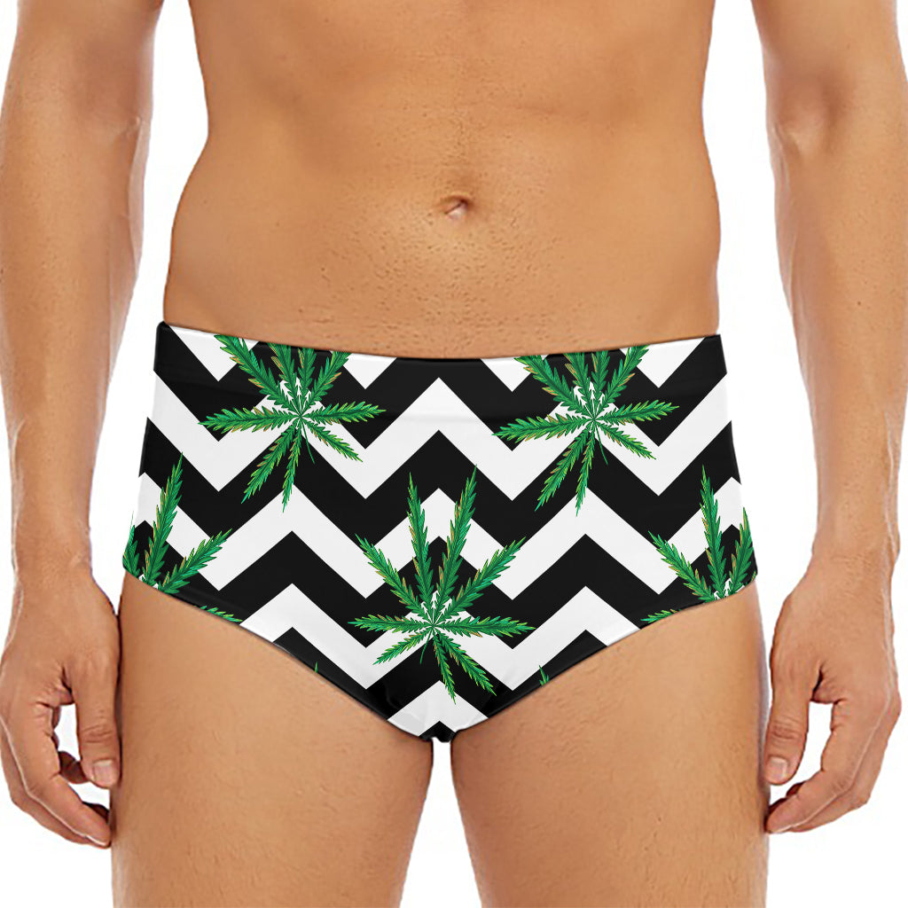 Zigzag Weed Pattern Print Men's Triangle Swim Briefs