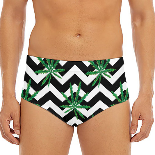 Zigzag Weed Pattern Print Men's Triangle Swim Briefs