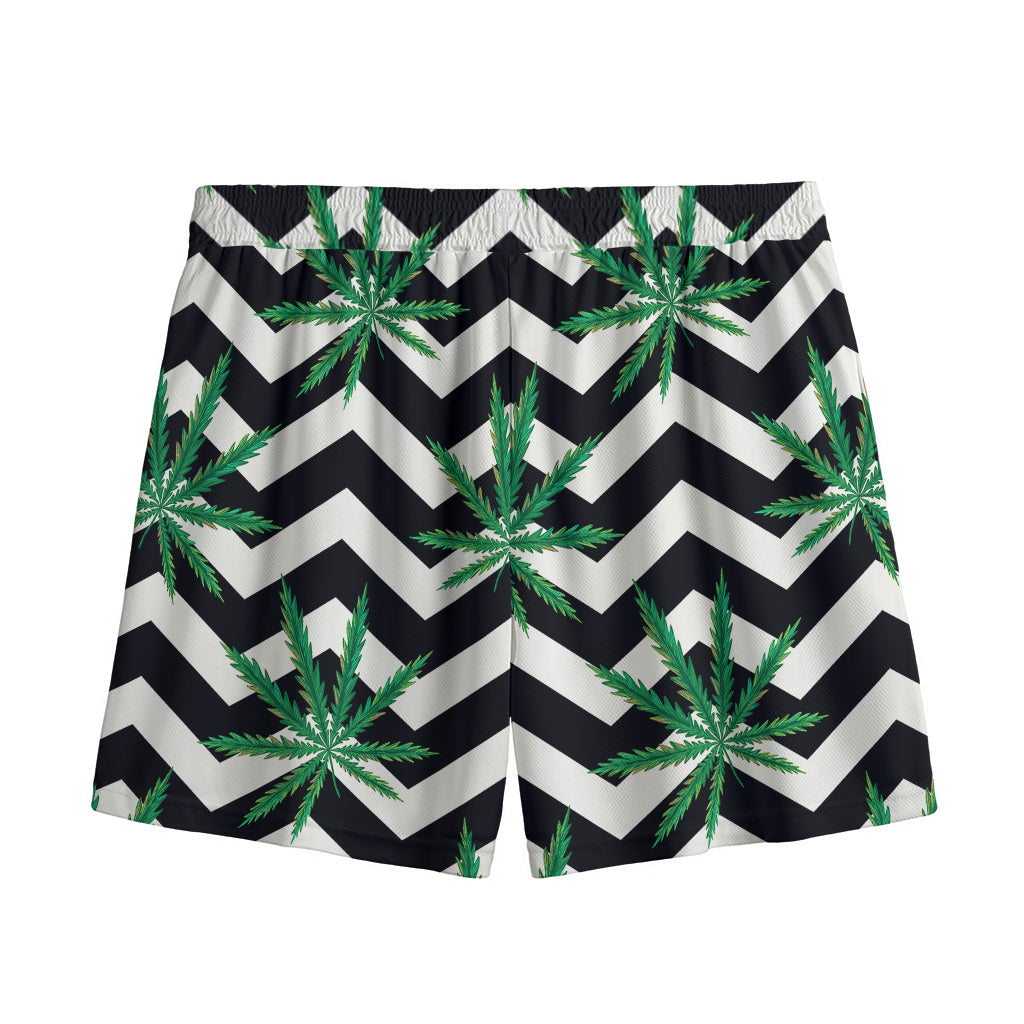 Zigzag Weed Pattern Print Mesh Shorts
