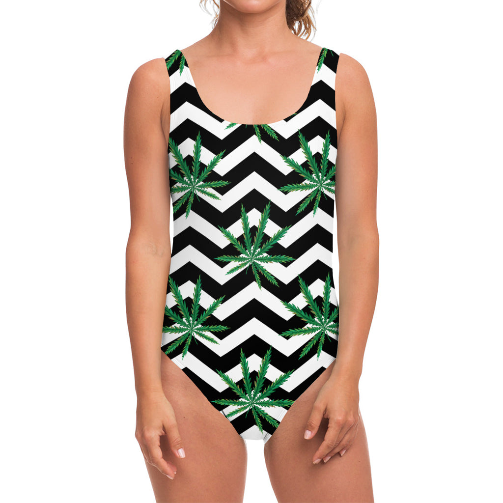 Zigzag Weed Pattern Print One Piece Swimsuit