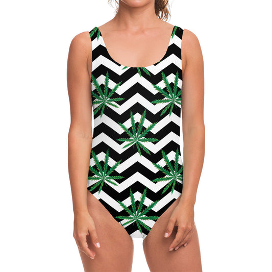 Zigzag Weed Pattern Print One Piece Swimsuit