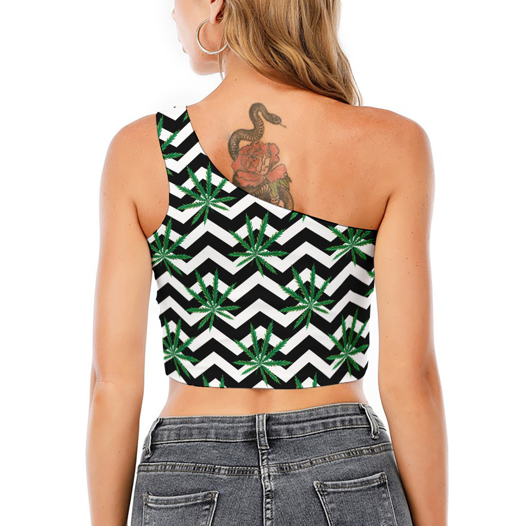 Zigzag Weed Pattern Print One Shoulder Crop Top