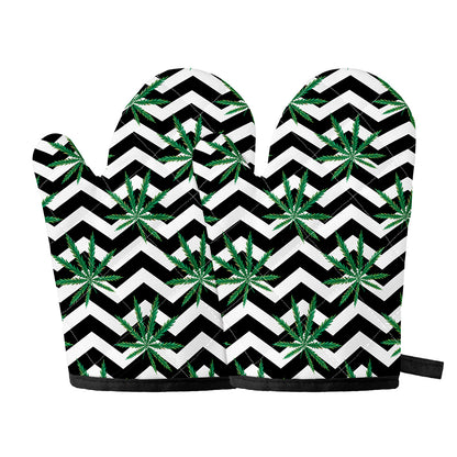 Zigzag Weed Pattern Print Oven Mitts