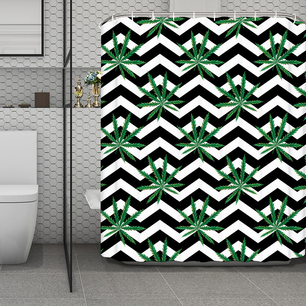 Zigzag Weed Pattern Print Polyester Shower Curtain