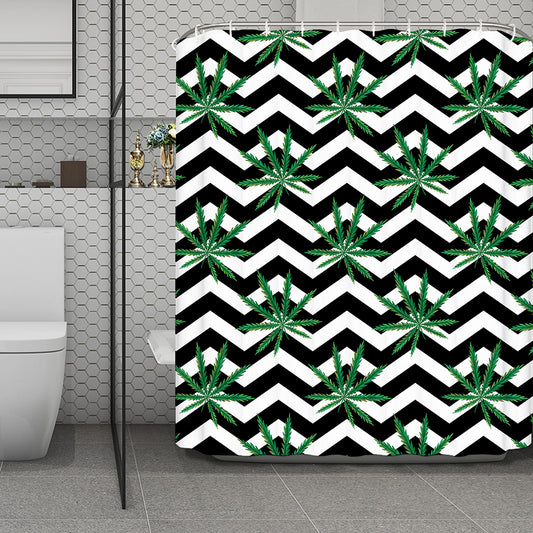 Zigzag Weed Pattern Print Polyester Shower Curtain