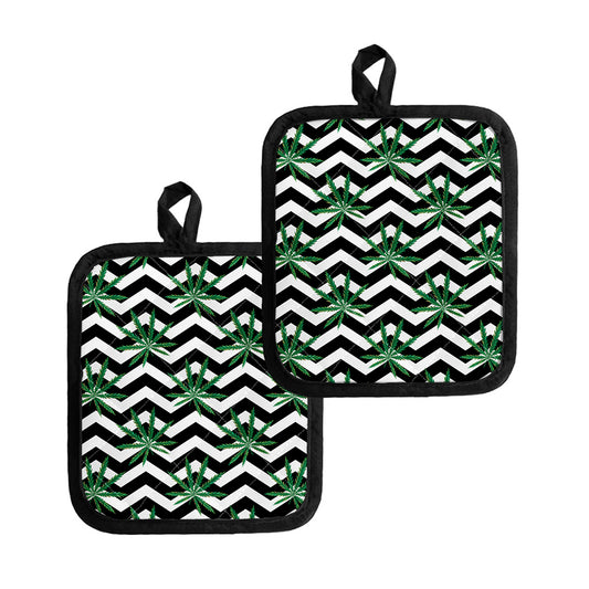 Zigzag Weed Pattern Print Pot Holders