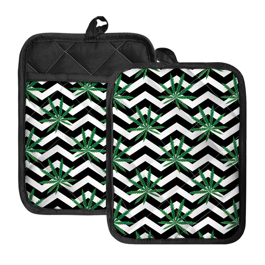 Zigzag Weed Pattern Print Pot Holders With Pocket