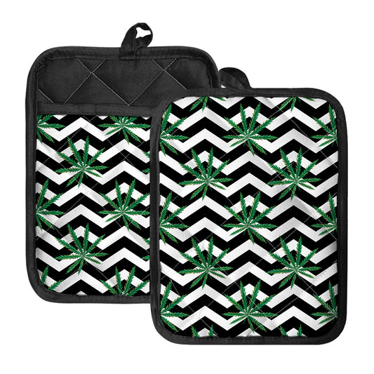 Zigzag Weed Pattern Print Pot Holders With Pocket