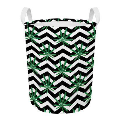 Zigzag Weed Pattern Print Round Laundry Basket