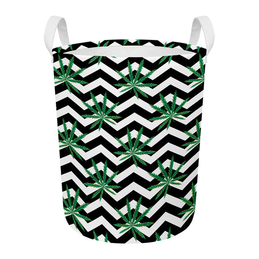 Zigzag Weed Pattern Print Round Laundry Basket