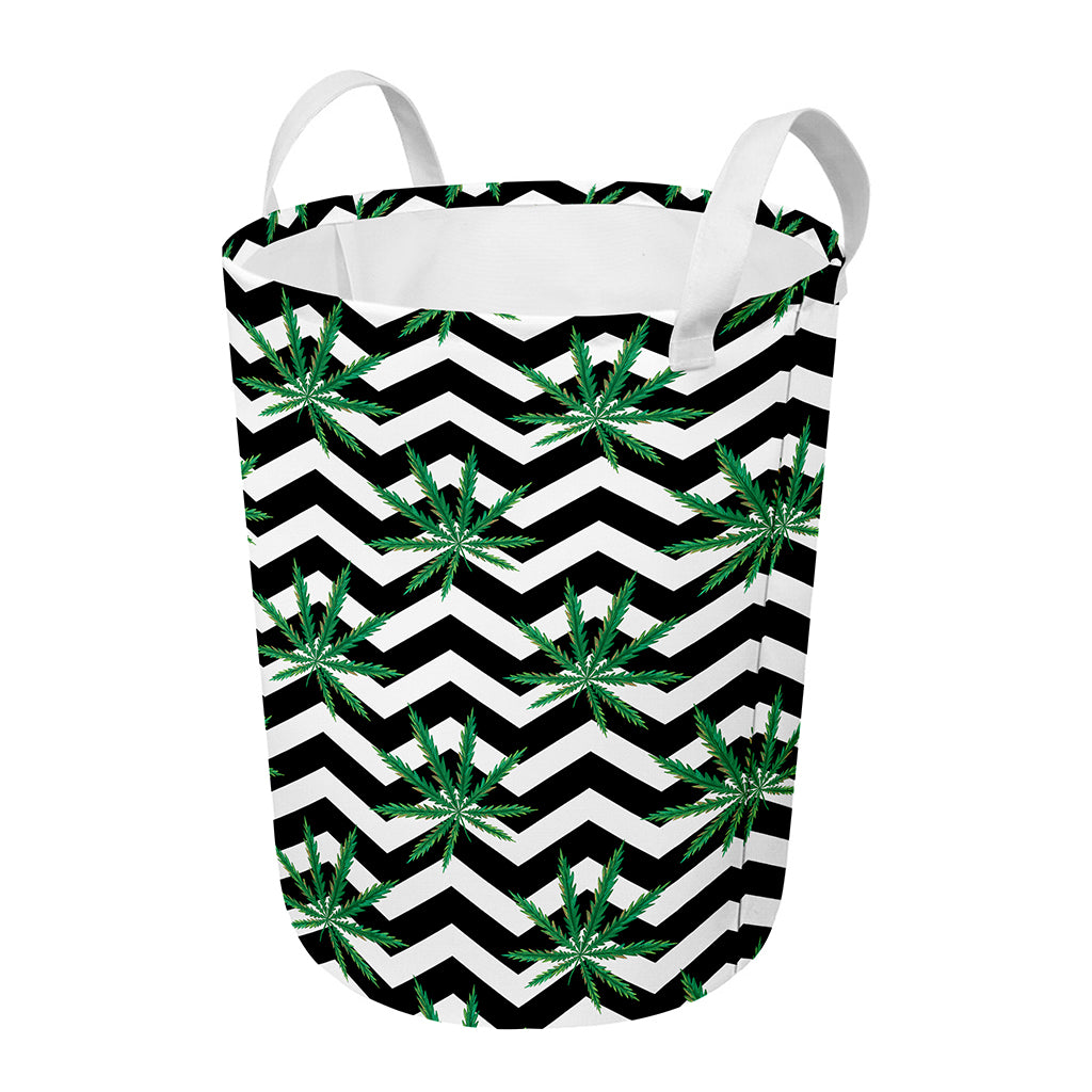 Zigzag Weed Pattern Print Round Laundry Basket