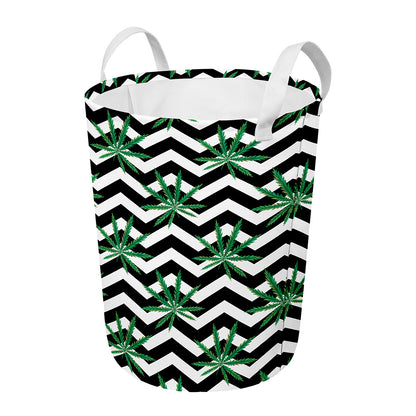 Zigzag Weed Pattern Print Round Laundry Basket