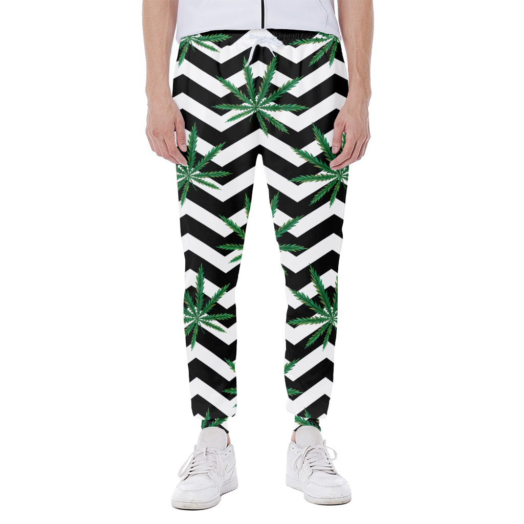 Zigzag Weed Pattern Print Scuba Joggers