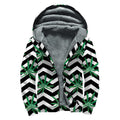 Zigzag Weed Pattern Print Sherpa Lined Zip Up Hoodie