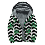 Zigzag Weed Pattern Print Sherpa Lined Zip Up Hoodie