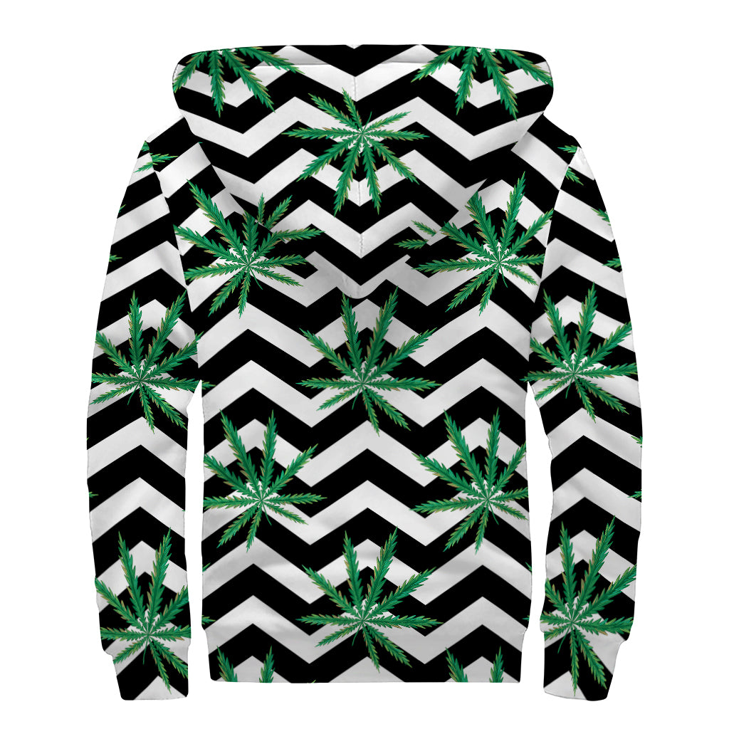 Zigzag Weed Pattern Print Sherpa Lined Zip Up Hoodie