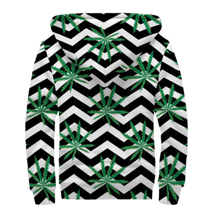 Zigzag Weed Pattern Print Sherpa Lined Zip Up Hoodie