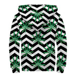 Zigzag Weed Pattern Print Sherpa Lined Zip Up Hoodie