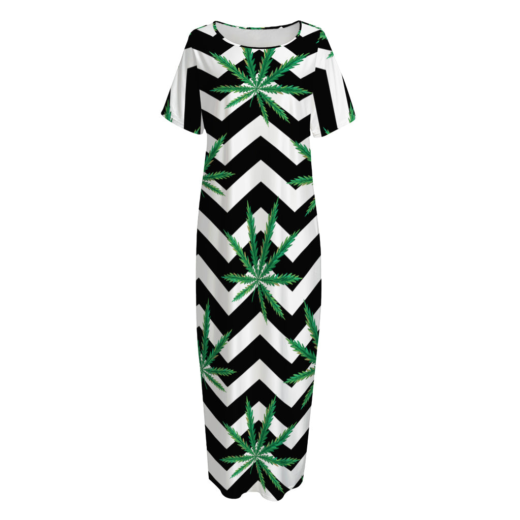 Zigzag Weed Pattern Print Short Sleeve Long Nightdress