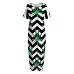 Zigzag Weed Pattern Print Short Sleeve Long Nightdress