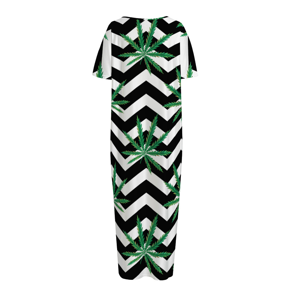 Zigzag Weed Pattern Print Short Sleeve Long Nightdress