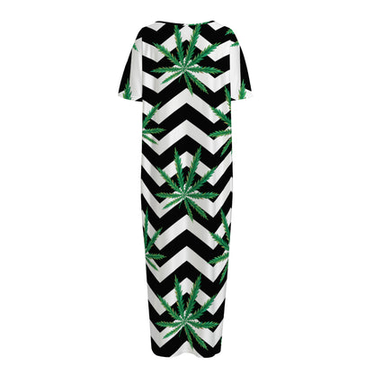 Zigzag Weed Pattern Print Short Sleeve Long Nightdress