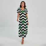 Zigzag Weed Pattern Print Short Sleeve Maxi Dress