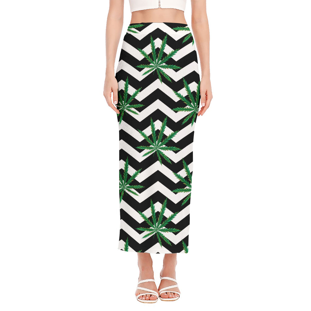 Zigzag Weed Pattern Print Side Slit Maxi Skirt