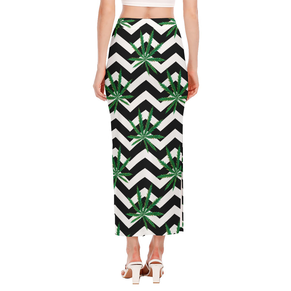 Zigzag Weed Pattern Print Side Slit Maxi Skirt