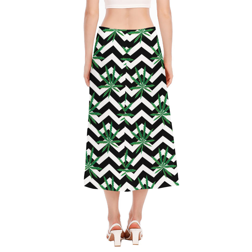 Zigzag Weed Pattern Print Side Slit Midi Skirt
