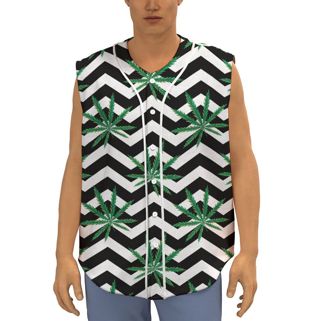 Zigzag Weed Pattern Print Sleeveless Baseball Jersey