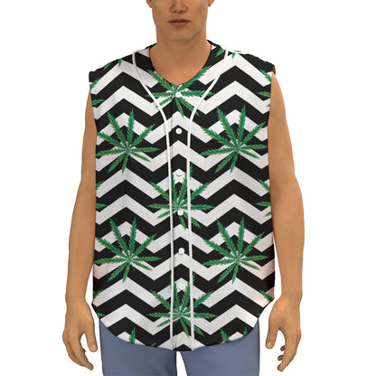 Zigzag Weed Pattern Print Sleeveless Baseball Jersey