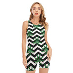 Zigzag Weed Pattern Print Sleeveless One Piece Swimsuit