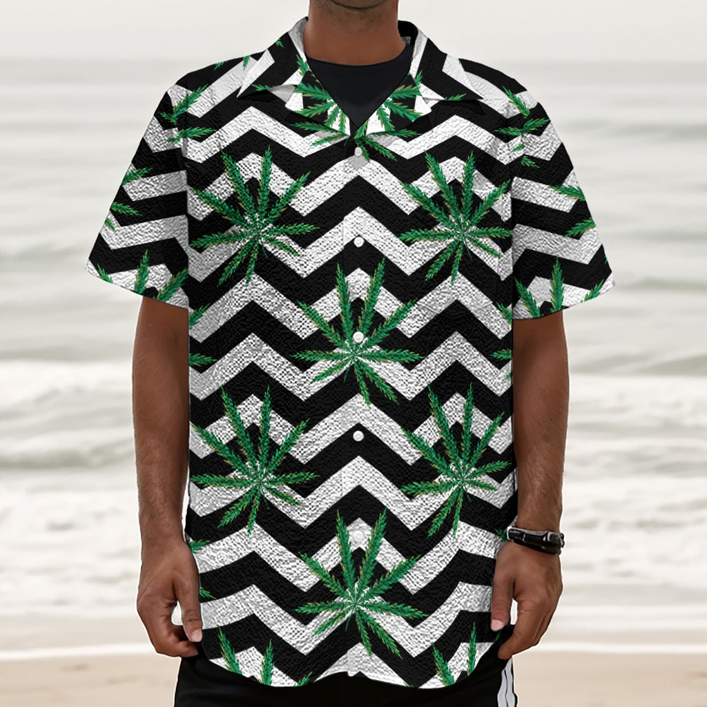 Zigzag Weed Pattern Print Textured Short Sleeve Shirt