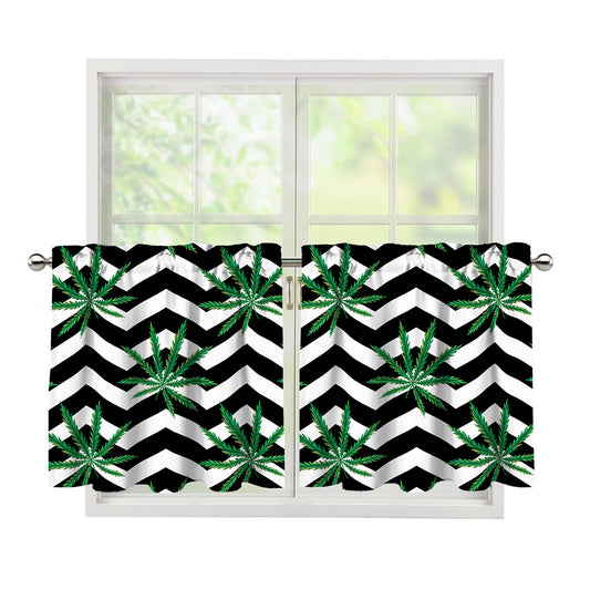 Zigzag Weed Pattern Print Tier Curtains