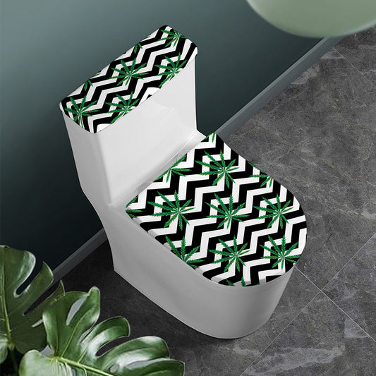 Zigzag Weed Pattern Print Toilet Lid And Tank Cover Set
