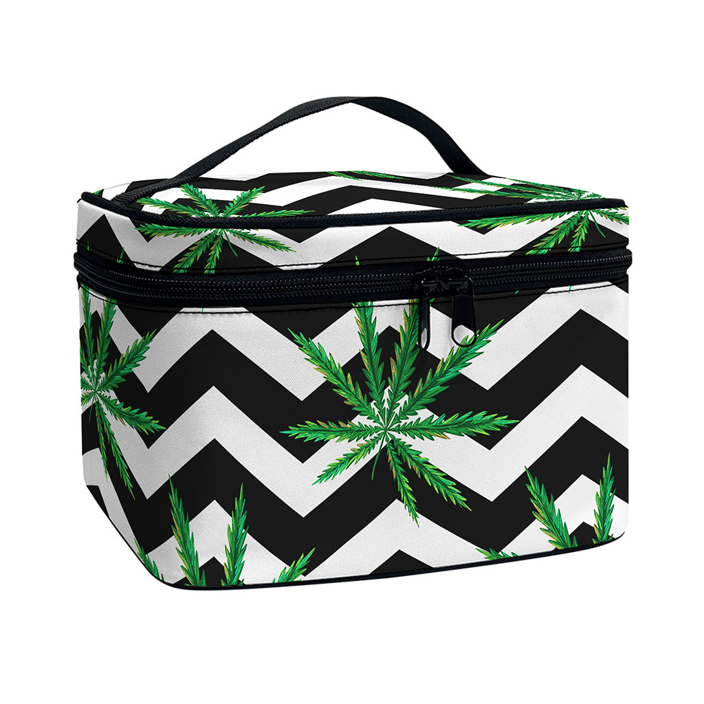 Zigzag Weed Pattern Print Travel Makeup Bag