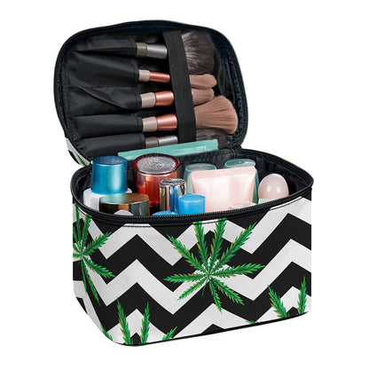 Zigzag Weed Pattern Print Travel Makeup Bag