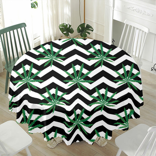 Zigzag Weed Pattern Print Waterproof Round Tablecloth