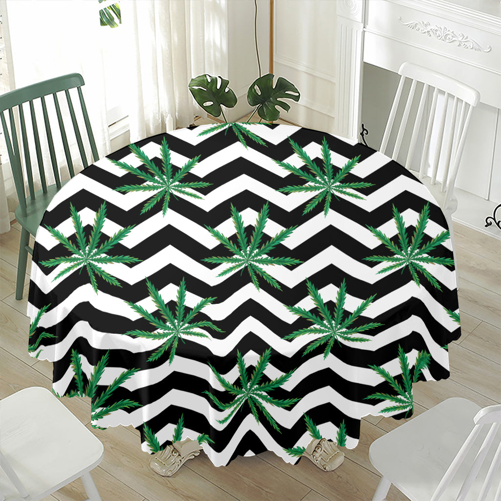Zigzag Weed Pattern Print Waterproof Round Tablecloth