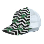 Zigzag Weed Pattern Print White Mesh Trucker Cap