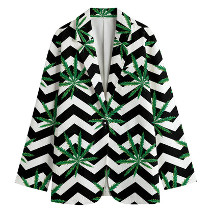 Zigzag Weed Pattern Print Women's Blazer