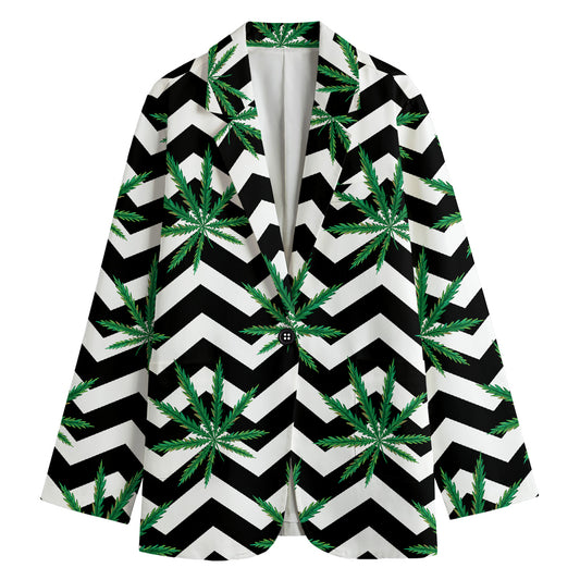 Zigzag Weed Pattern Print Women's Blazer