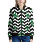Zigzag Weed Pattern Print Women's Bomber Jacket