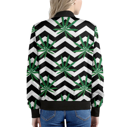 Zigzag Weed Pattern Print Women's Bomber Jacket