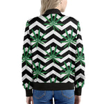 Zigzag Weed Pattern Print Women's Bomber Jacket